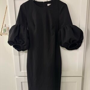 Elegant Black Puff Sleeve Midi Dress